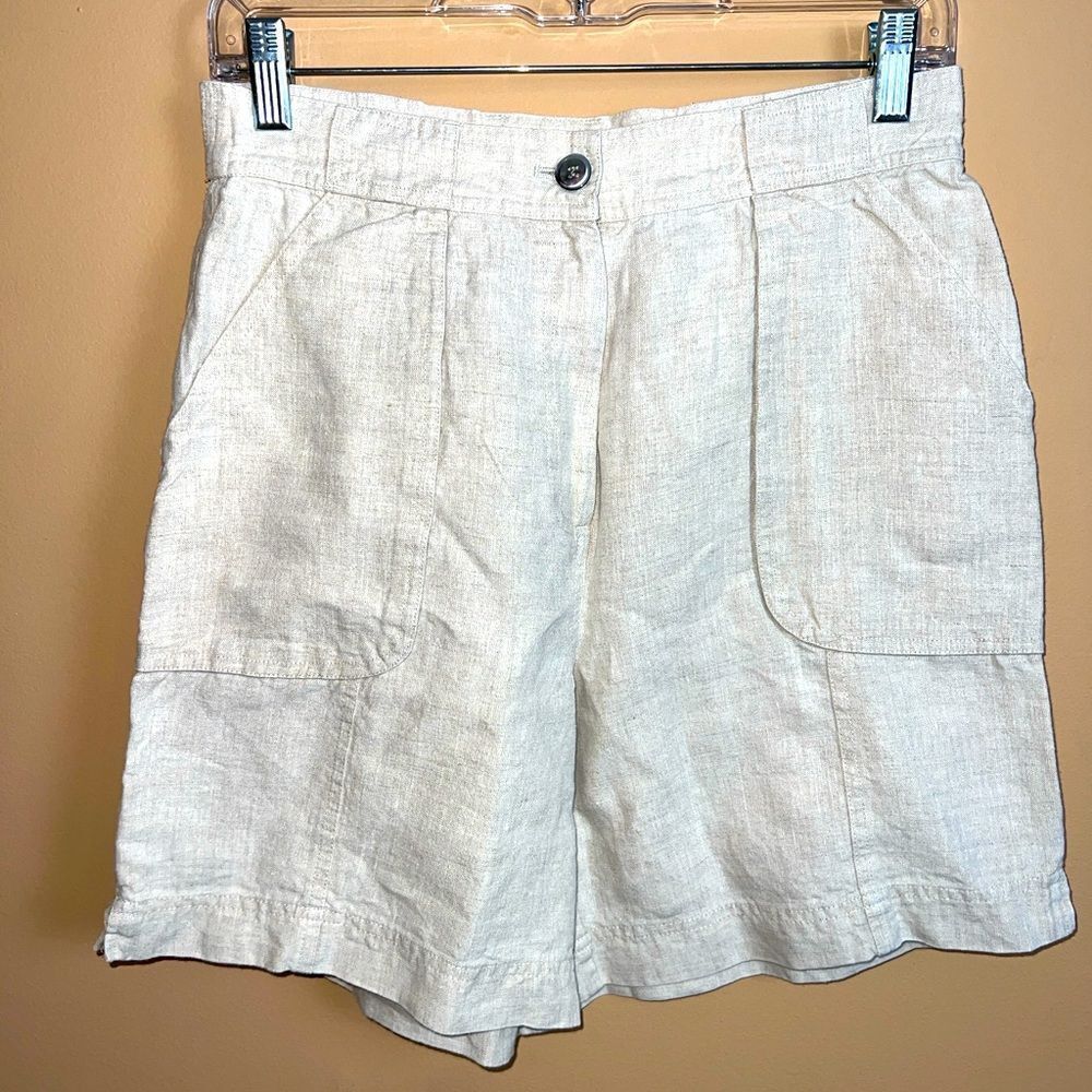 J. Jill Khaki Chino Long Inseam High Rise 100% Linen Shorts Size 8 NWOT